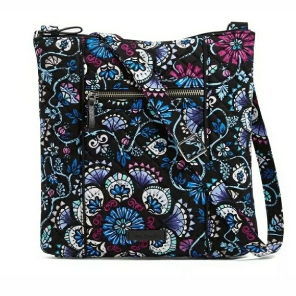 Vera Bradley Handbags - Vera Bradley Black Floral Crossbody with Blue, Purple & Pink Accents